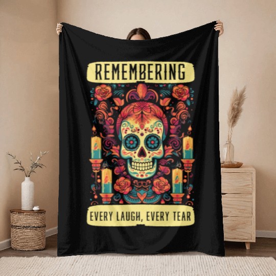 Dia De Los Muertos Sugar Skull Mexican Holiday Throw Blankets