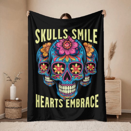 Dia De Los Muertos Sugar Skull Mexican Holiday Throw Blankets