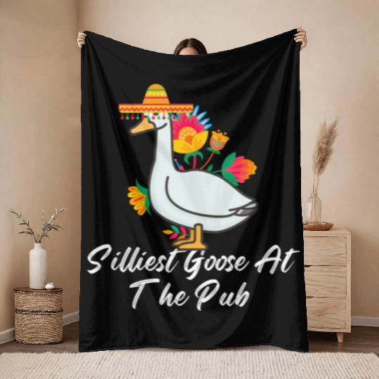 Silliest Goose at the pub cinco de mayo Throw Blankets