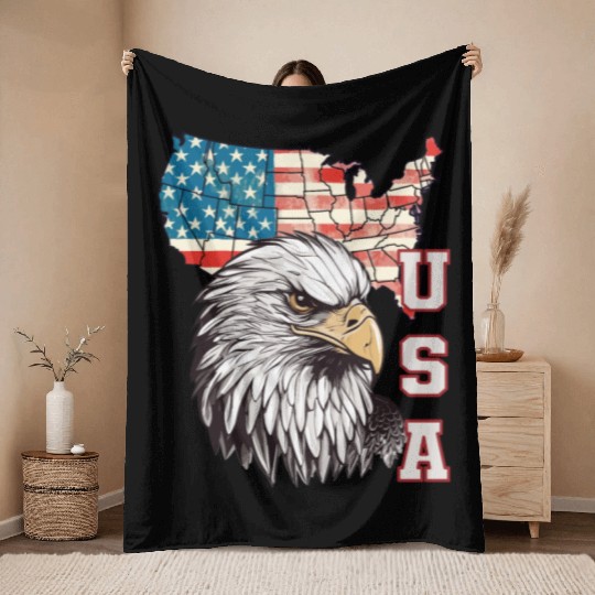 gift idea bald eagle american flag Throw Blankets