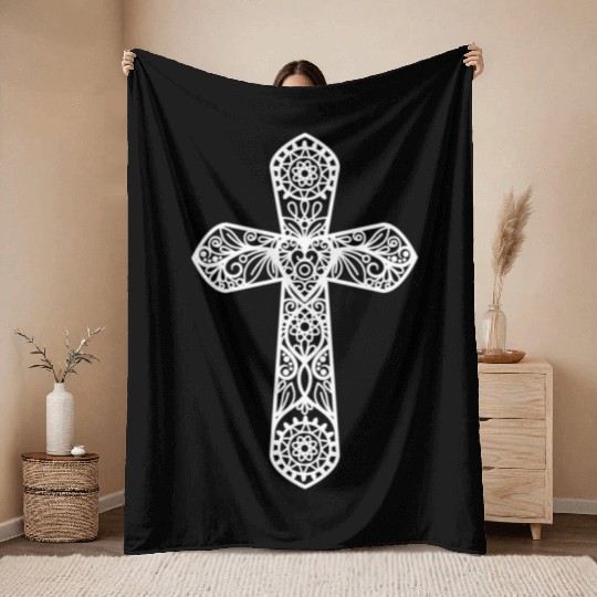 True Cross Christian Faith Church Worshiper Throw Blankets