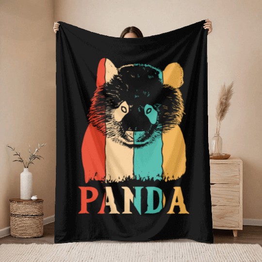 Retro Panda Bear Friend Ailuropoda Melanoleuca Throw Blankets