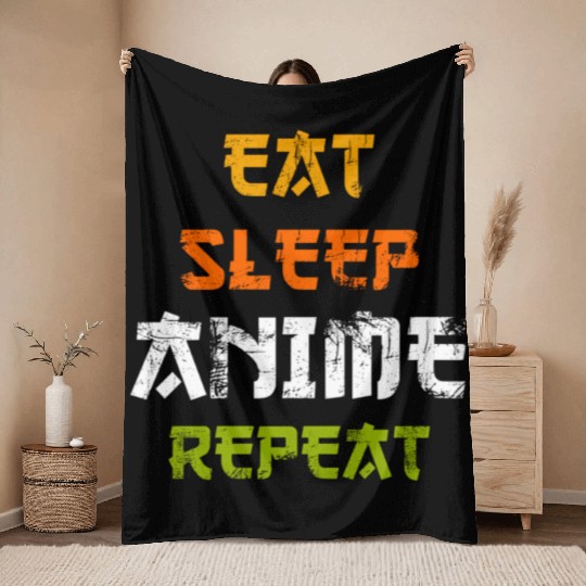 Eat Sleep Anime Repeat Japanese Ga Japan Throw Blankets
