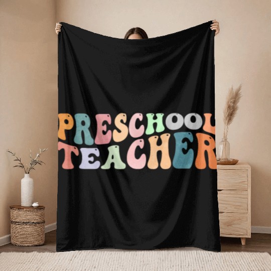 Groovy Preschool Teacher Kindergarten Teaching Throw Blankets