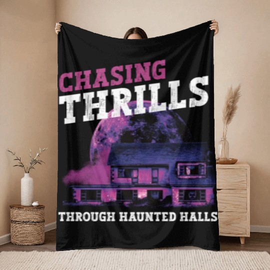 Horror Paranormal Haunted House Spooky Halloween Throw Blankets