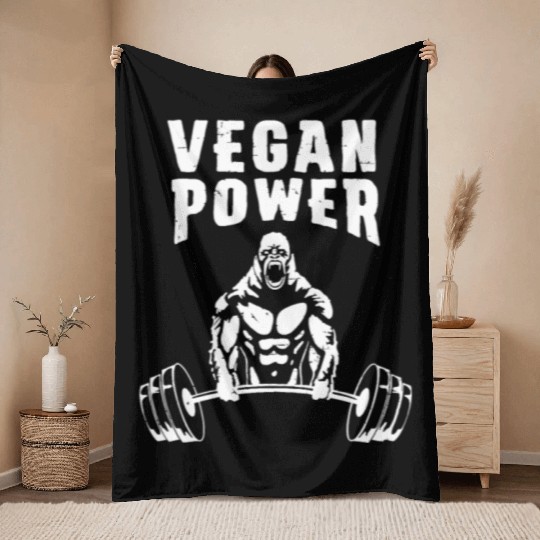 Vegan Power Gorilla Bodybuilding Gym Workout Throw Blankets
