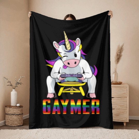 LGBTQ Gaymer Gamer Gay Rainbow Unicorn Throw Blankets