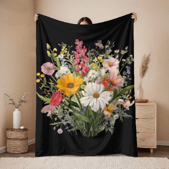 Wild Flowers Botanical Flower Nature Colorfull Throw Blankets