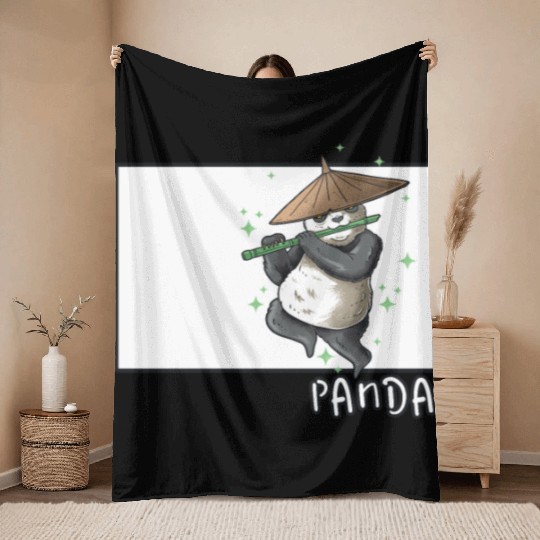 Panda Doodle Chinese Hanzi Panda Bear Friend Throw Blankets