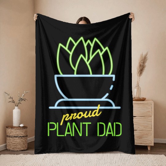 Proud Plant Dad Neon Style Throw Blankets