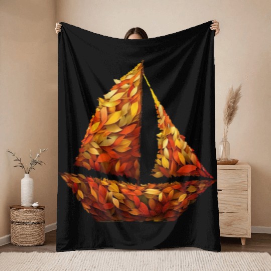 Autumn Sailing amidst Colorful Leaves Throw Blankets