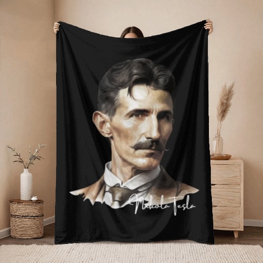 Artistic Illustration of Nikola Tesla Throw Blankets