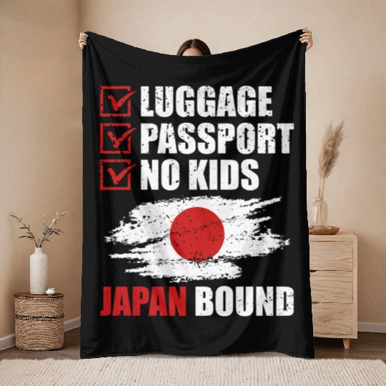 Luggage Passport No Kids Japan Bound Vacation Throw Blankets