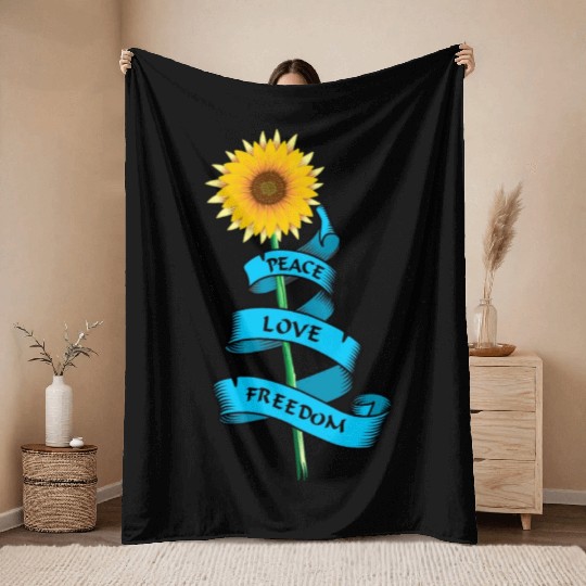 Sunflower Peace love freedom Throw Blankets