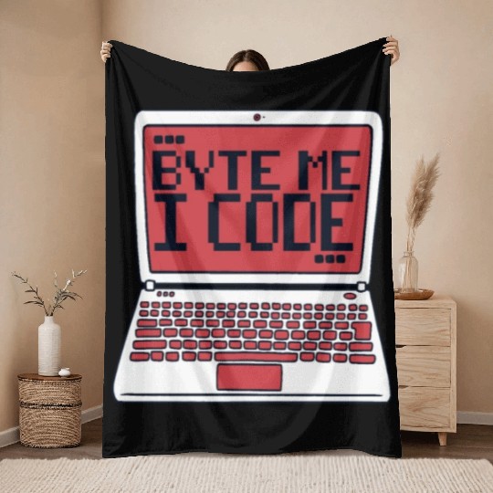 Byte Me I Code Coder Engineer Full Stack Software Throw Blankets