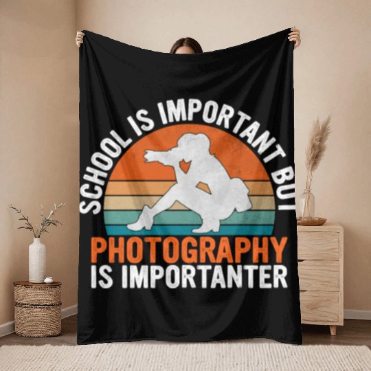 School Is Important But Photography Is Throw Blankets