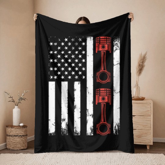 Auto Mechanic Car Piston Car Mechanic US Flag Throw Blankets