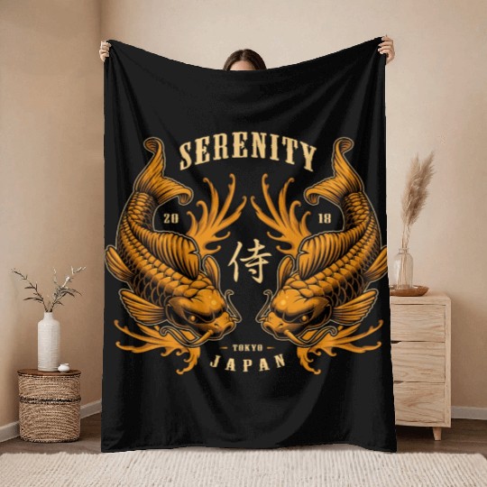 Double Pisces Serenity Koi Throw Blankets