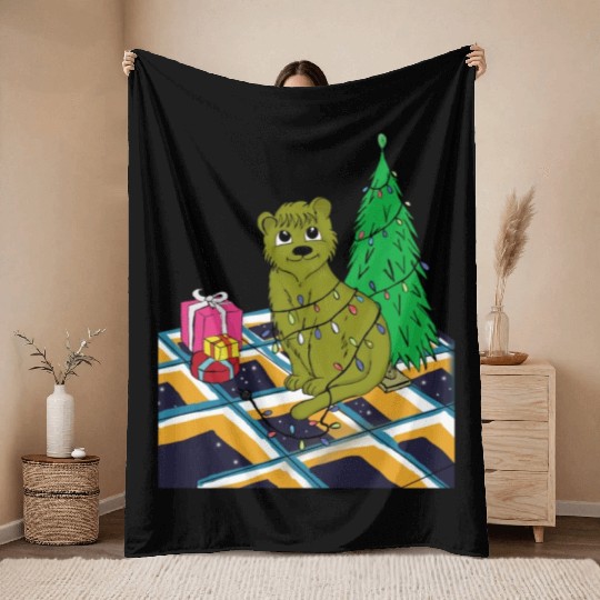 Cat Christmas Light Throw Blankets Funny Cat Lover