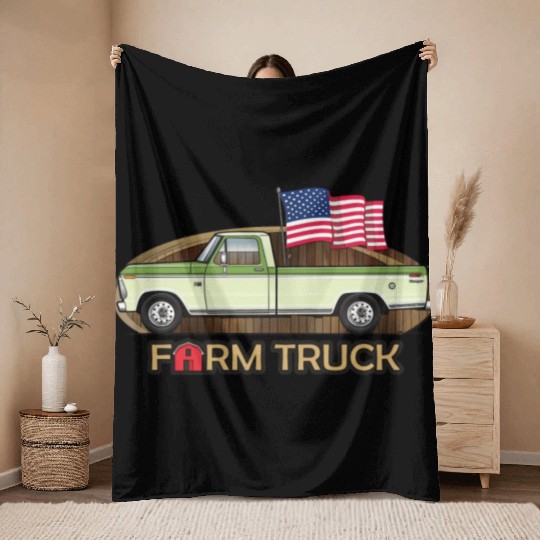 Farm Truck Light Green Throw Blankets