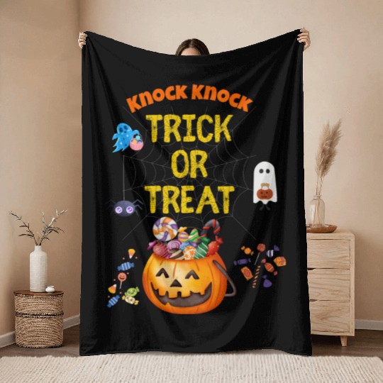 Knock Knock Trick Or Treat Halloween Costume Cute Throw Blankets