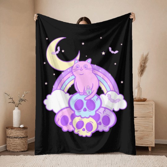 Pastel Goth Cat Skull Lover Cute Gothic Yami Throw Blankets