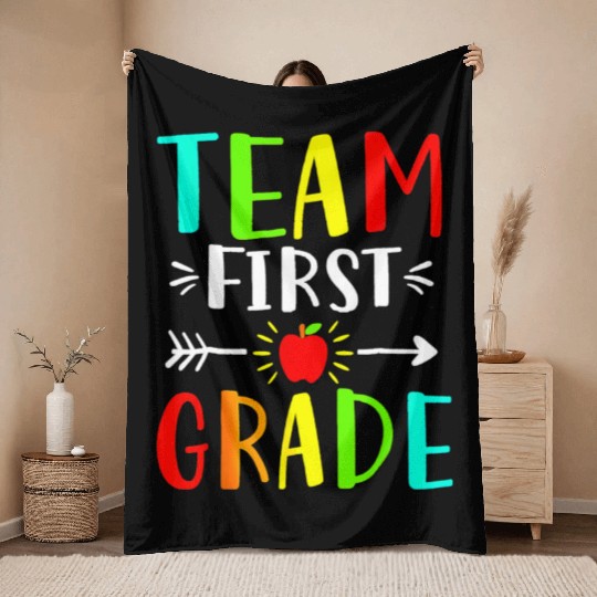 Team First Grade Student Teacher Team Funny Back Throw Blankets