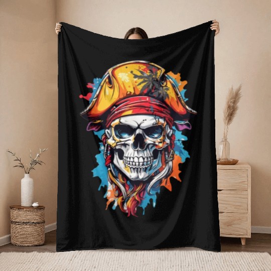 Skeletal Swashbuckler: Pirate Pride Throw Blankets