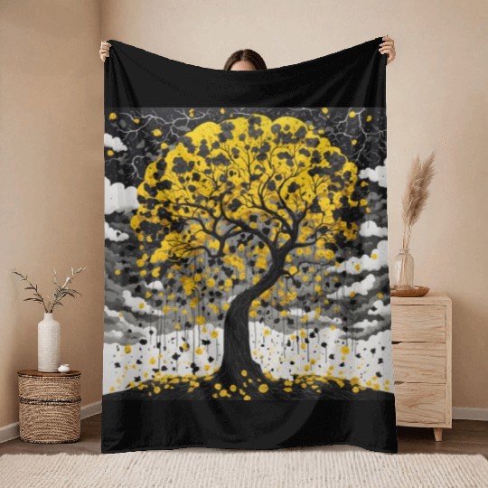 black tree and Wonderful yellow foliage Throw Blankets