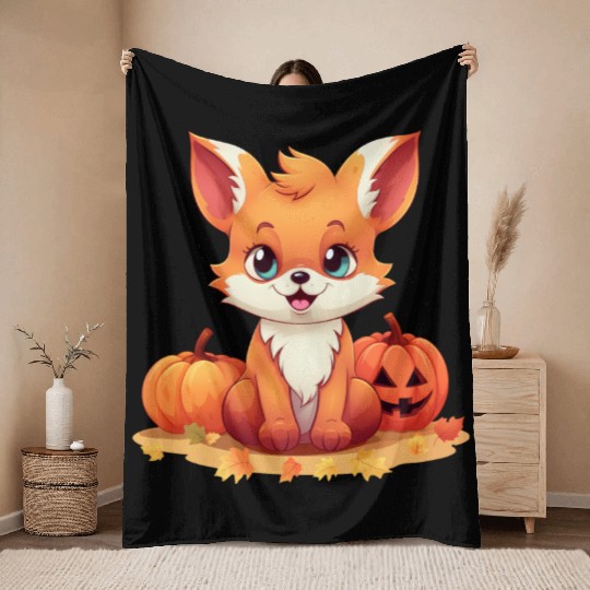 Halloween Autumn: Foxes in Foliage Throw Blankets
