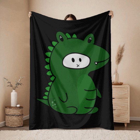 Trick Or Treating Dino Halloween Costume Throw Blankets