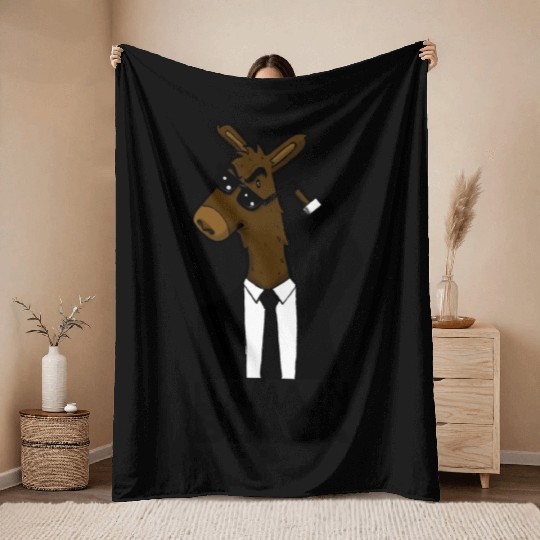 Llama In Black Throw Blankets