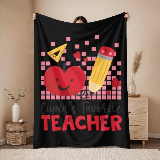 Retro Cupid s Favorite Teacher Teacher Valentines Throw Blankets