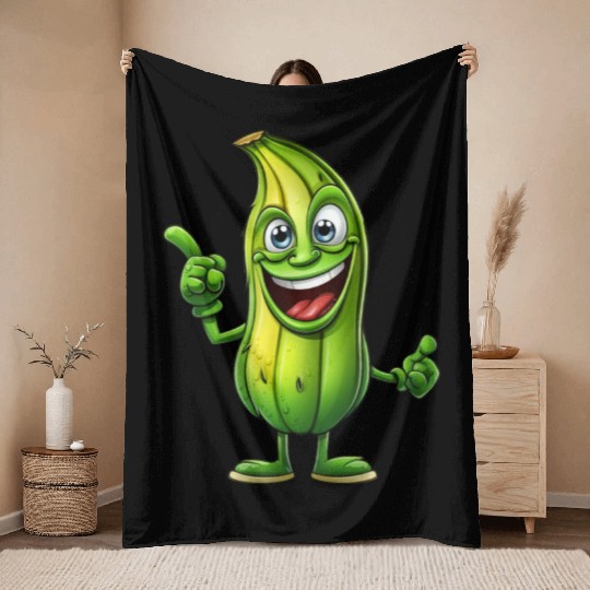 Green Alien Pickle Dude: Cosmic Crunch Throw Blankets