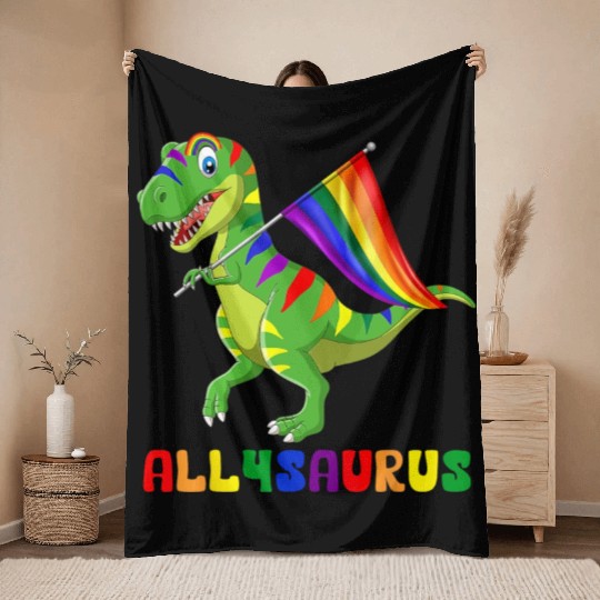 Rainbow Ally Saurus Embracing Diversity Throw Blankets