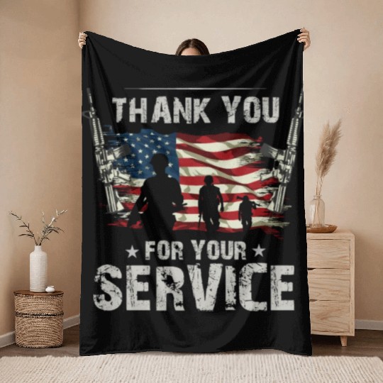 Thank You For Your Service US Flag Veterans Day Throw Blankets