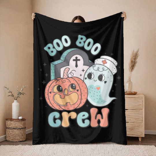 Boo Boo Crew Nurse Funny Ghost Women Halloween Throw Blankets