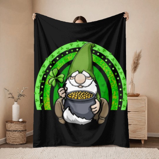 Pot of Gold Gnome Rainbow Throw Blankets