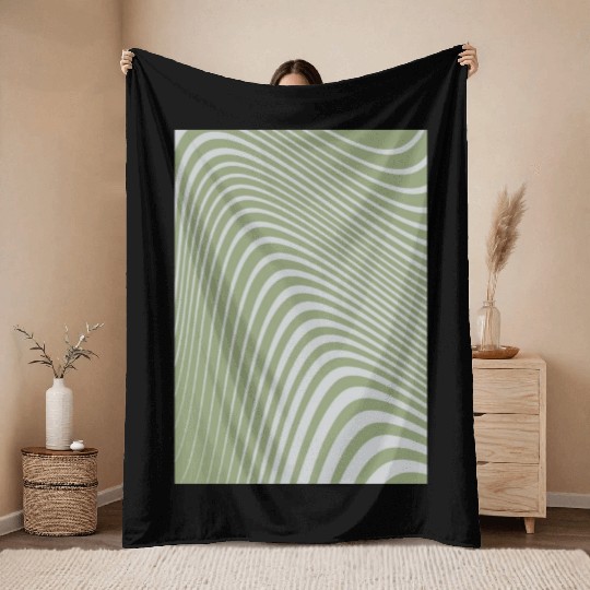 Aesthetic Green - Modern Abstract Wavy Line Throw Blankets