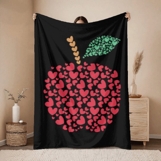 Heart Apple Teacher Valentines Day Gift Throw Blankets