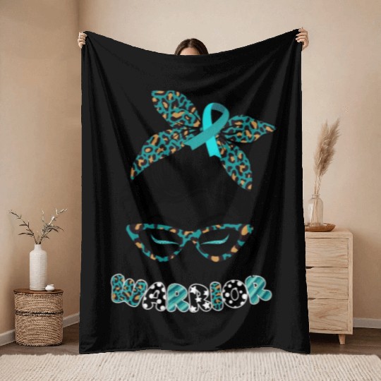 Cervical Cancer Warrior Messy Bun Girl Design Throw Blankets