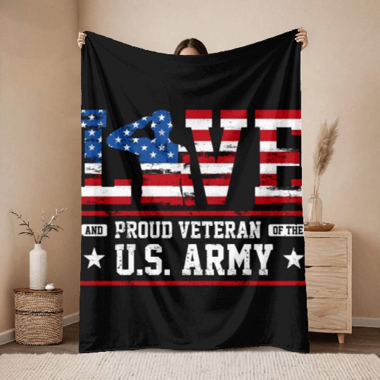 Love And Proud Us Army Veteran Throw Blankets