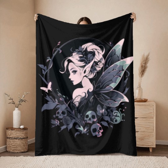 Pastel Goth Dark Fairy Throw Blankets