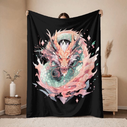Adorable Crystal Chinese Dragon Throw Blankets