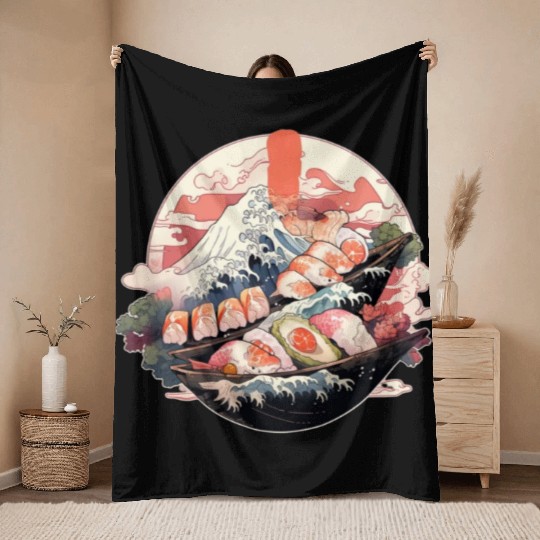 Zen Sushi Waters Throw Blankets