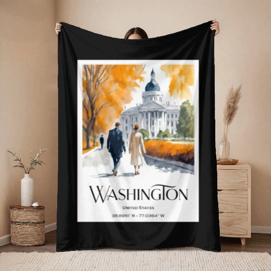 Watercolor painting loving couple in Washington DC Throw Blankets