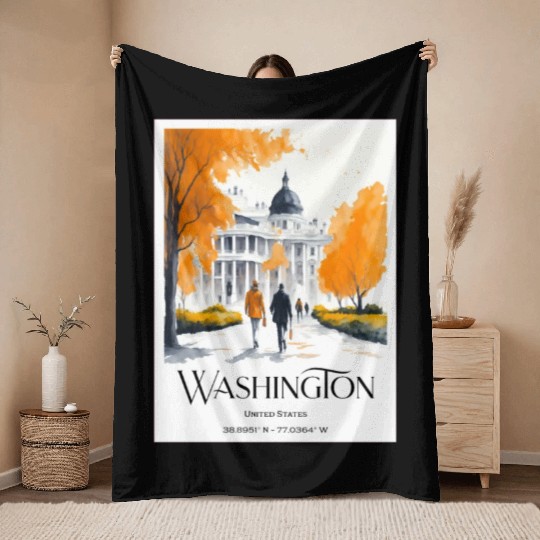 Watercolor painting loving couple in Washington DC Throw Blankets