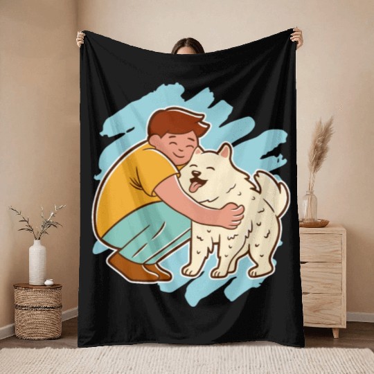 Dog and Boy Happy Friends Throw Blankets