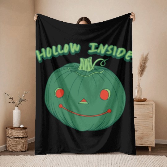 Hollow Inside - Punny Green Jack-o-Lantern Pumpkin Throw Blankets