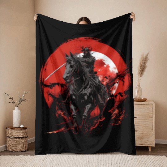 Skeleton horse Human skeleton Horse riding Sword 4 Throw Blankets